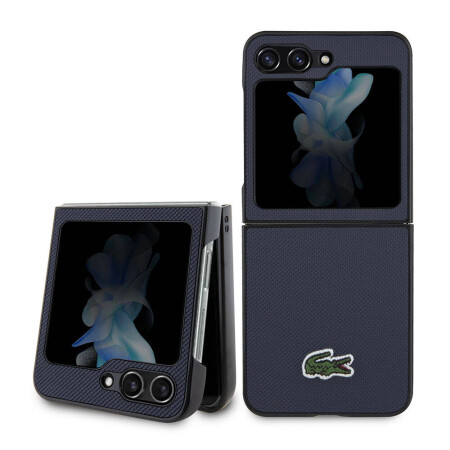 Galaxy Z Flip 5 Kılıf Lacoste Orjinal Lisanslı PU Pike Desenli Arka Yüzey İkonik Timsah Dokuma Logolu Kapak - 1