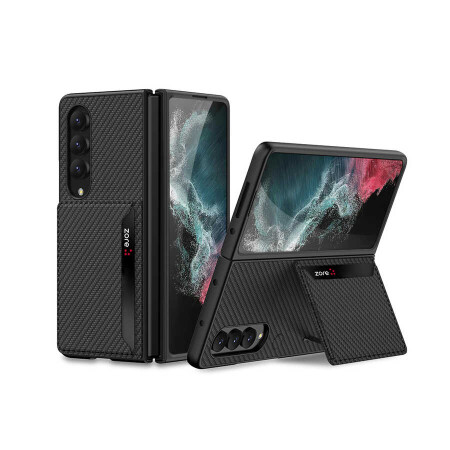 Galaxy Z Fold 4 Kılıf Karbonfiber Arka Yüzey Zore Kartlıklı Kıpta Silikon Kapak - 1