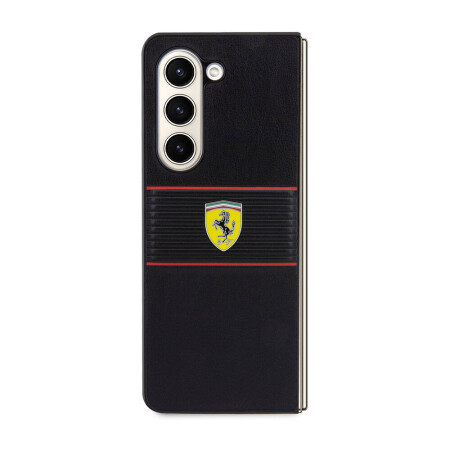 Galaxy Z Fold 5 Kılıf Ferrari Orjinal Lisanslı PU Deri Metal Logolu Multi Çizgili Kapak - 4