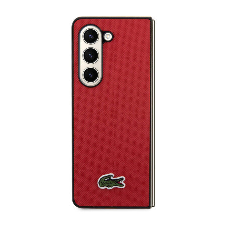 Galaxy Z Fold 5 Kılıf Lacoste Orjinal Lisanslı PU Pike Desenli Arka Yüzey İkonik Timsah Dokuma Logolu Kapak - 24