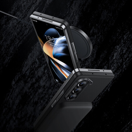 Galaxy Z Fold 5 Kılıf Magsafe Özellikli Karbon Fiber Benks Essential 600D Kevlar Kapak - 7