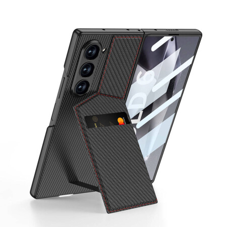 Galaxy Z Fold 6 Kılıf Karbon Fiber Kartlıklı Zore Kıpta Dik Açılan Kartlıklı Kapak - 2