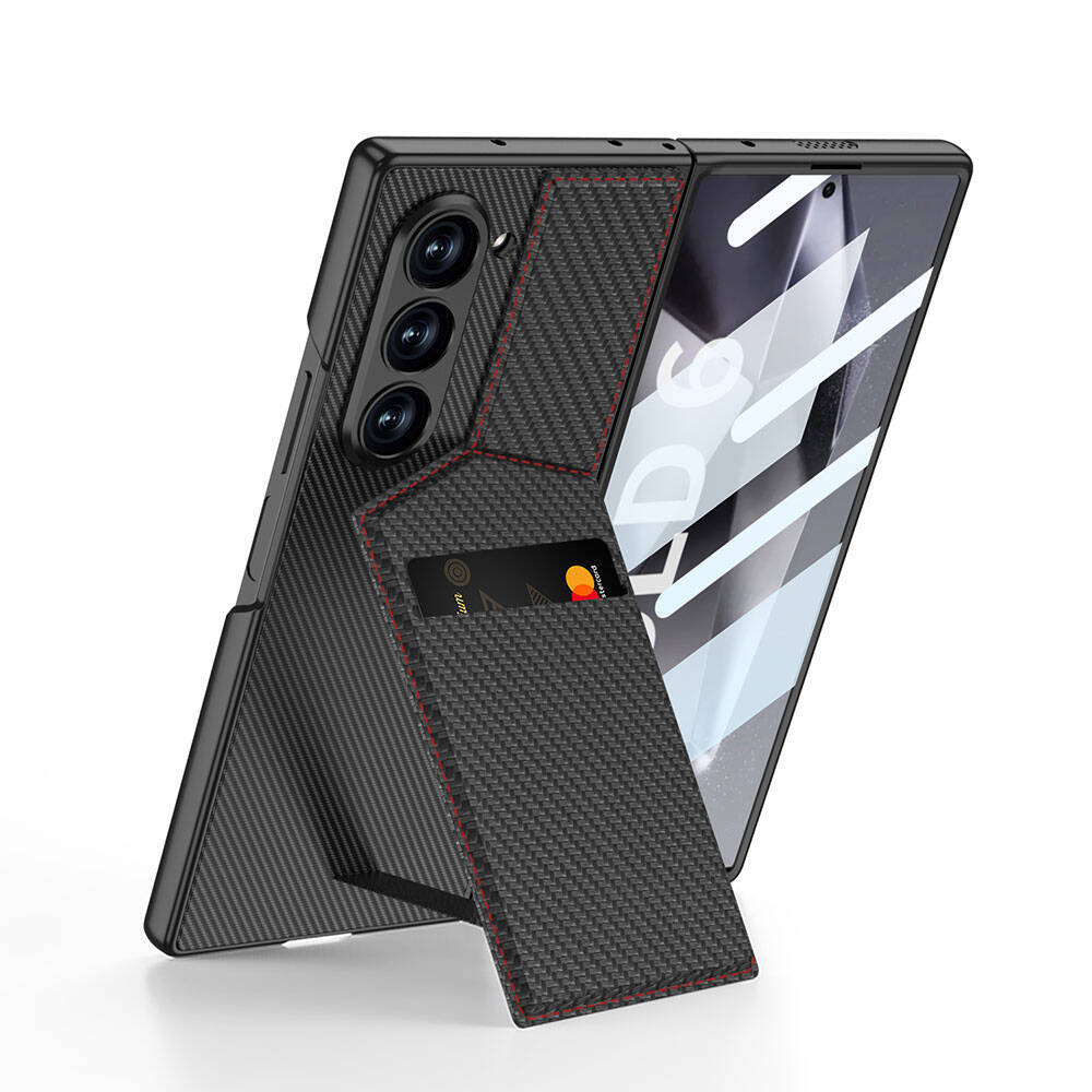 Galaxy Z Fold 6 Kılıf Karbon Fiber Kartlıklı Zore Kıpta Dik Açılan Kartlıklı Kapak - 1