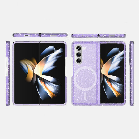 Galaxy Z Fold 6 Kılıf Magsafe Şarj Özellikli Parlayan Simli Saydam Renkli Zore Allstar Kapak - 18