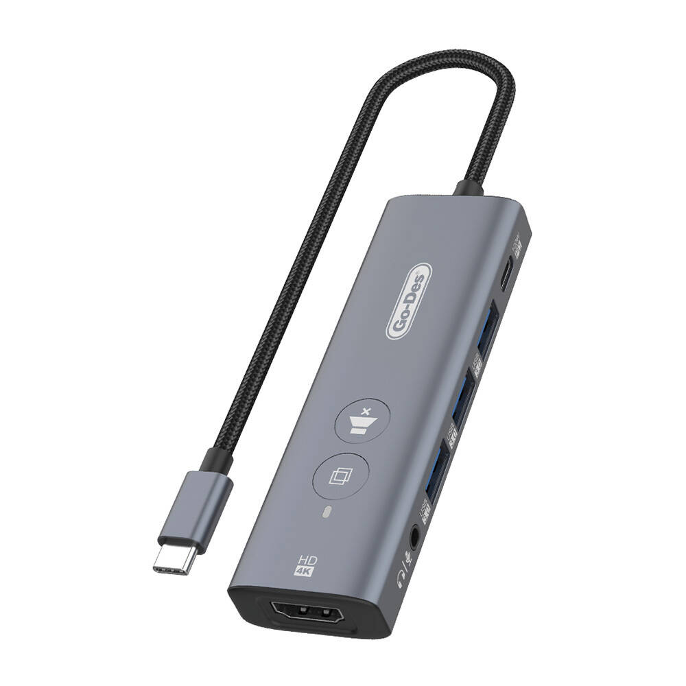 Go Des GD-6903 Type-C Bağlantılı 6in1 Hub Adaptör USB3.0HdmiPD 100W3.5mm4K Ultra HD 30hz5Gbps - 1