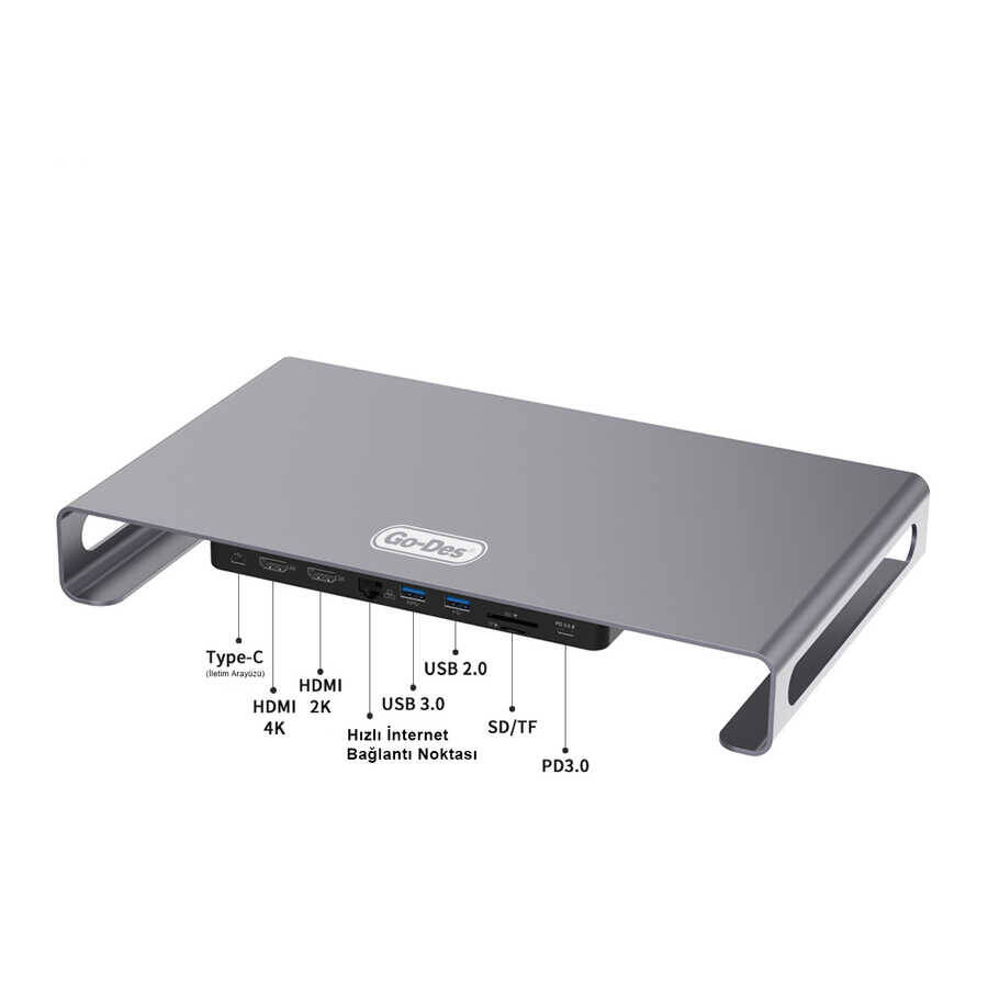 Go Des GD-9126 Hub Destekli Laptop Standı Docking Station Stand - 4