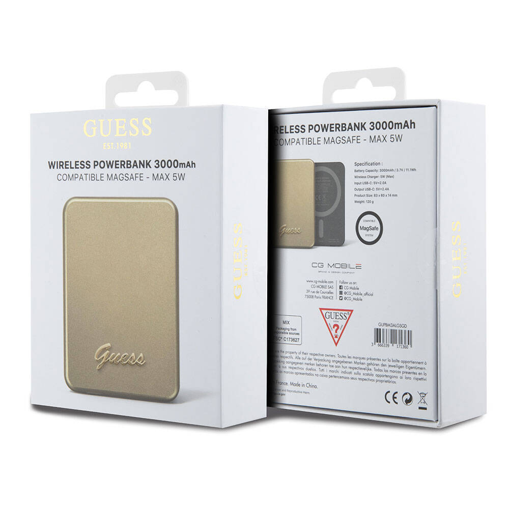 Guess Orjinal Lisanslı Magsafe Şarj Özellikli Metal Yazı Logolu Powerbank 3000mAh 5W - 7