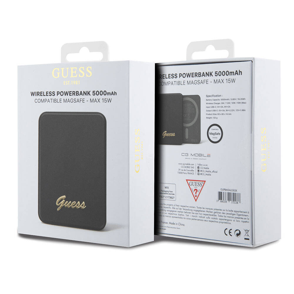 Guess Orjinal Lisanslı Magsafe Şarj Özellikli Metal Yazı Logolu Powerbank 5000mAh 15W - 7