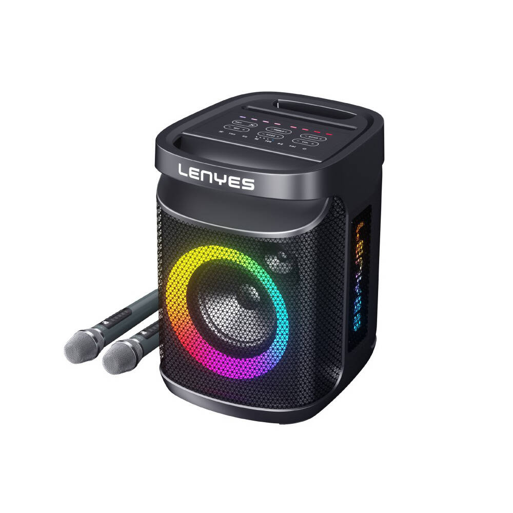 Lenyes S881 Su Geçirmez Mikrofonlu Çoklu Giriş RGB Işıklı TWS Karaoke FM Bluetooth Hoparlör v5.3 - 1