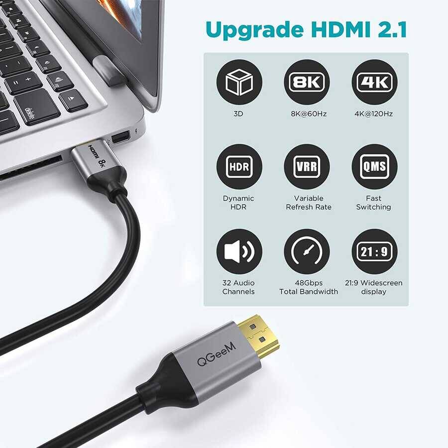 Qgeem QG-AV17 Görüntü ve Ses Aktarıcı HDMI Kablo 2.1 Versiyon 8K HD Kalite 48Gbps 0.91 metre - 7