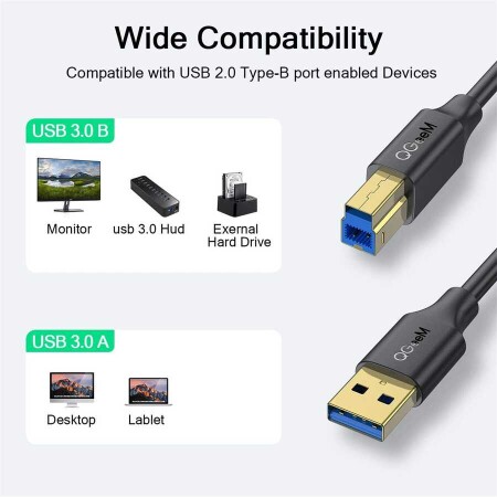 Qgeem QG-CVQ20 Usb Type-A To Usb Type-B Kablo 0.91M - 3