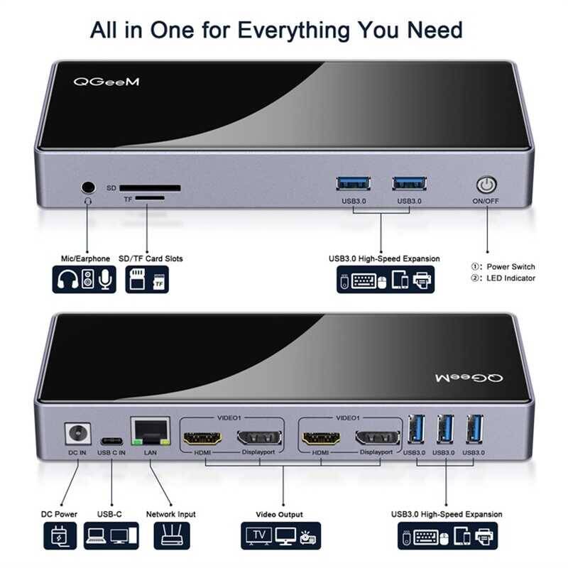 Qgeem QG-D6902 All in One Çoğaltıcı Type-C Hub Docking Station 4K-5K Displayport HDMI Destekli - 3