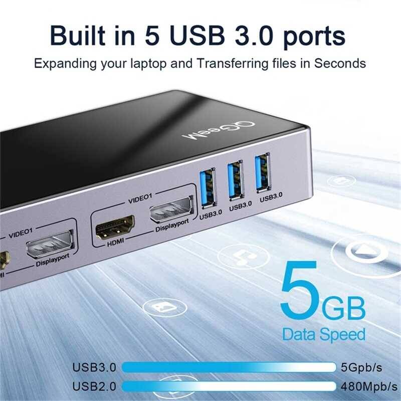 Qgeem QG-D6902 All in One Çoğaltıcı Type-C Hub Docking Station 4K-5K Displayport HDMI Destekli - 9