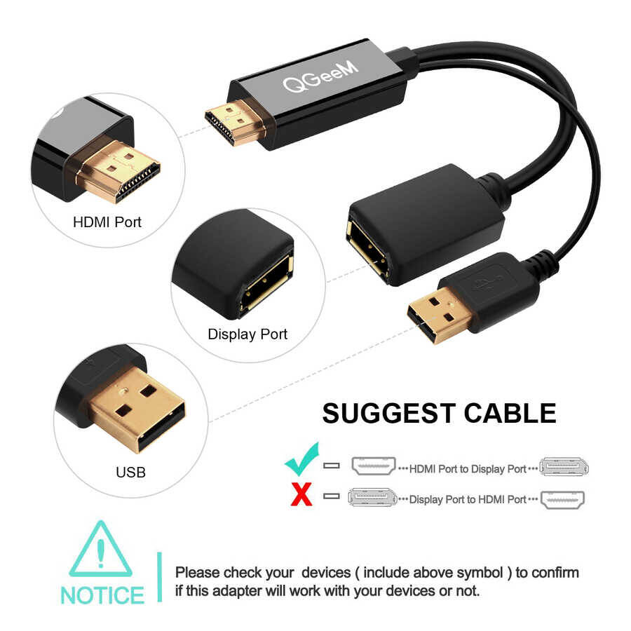 Qgeem QG-HD01 HDMI To Display Port Dönüştürücü - 4