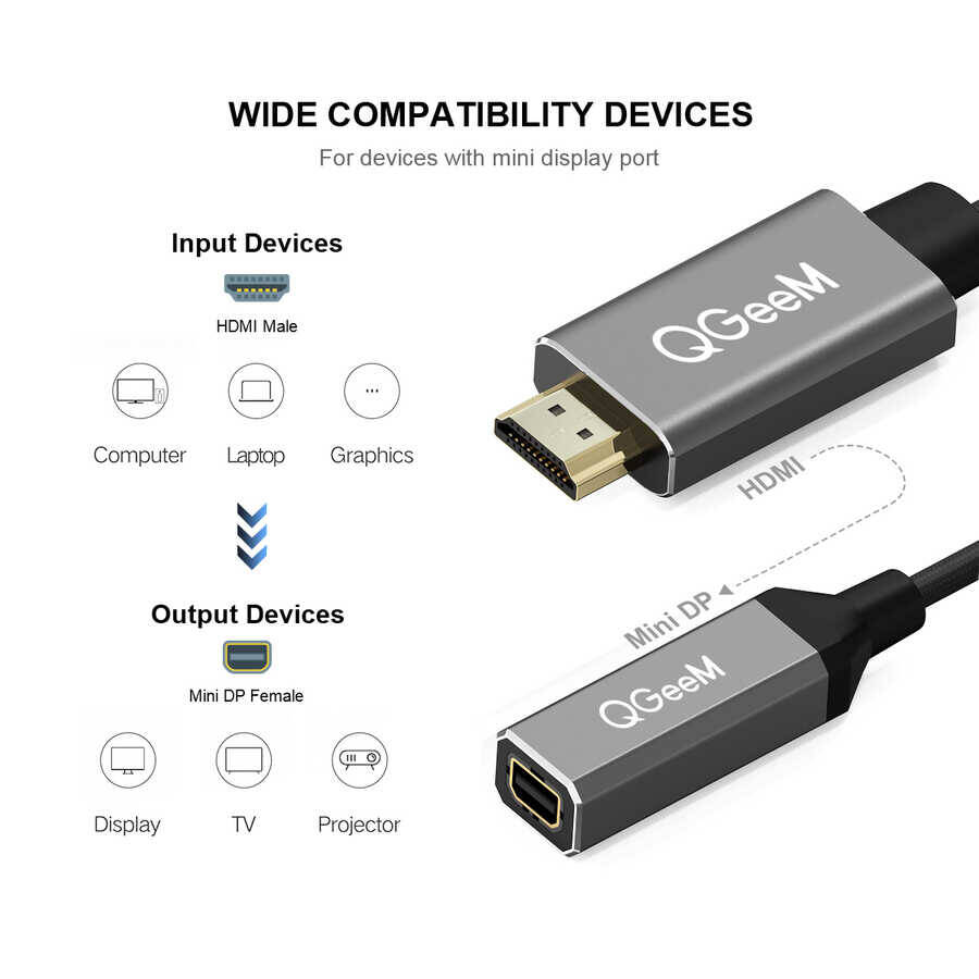 Qgeem QG-HD02 HDMI To Mini Display Port Dönüştürücü - 3