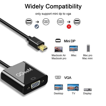 Qgeem QG-HD17 Mini Display Port To VGA Dönüştürücü - 6