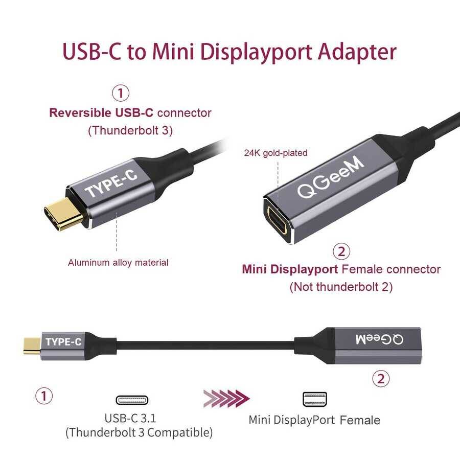 Qgeem QG-UA08 Type-C To Mini Display Dönüştürücü - 5