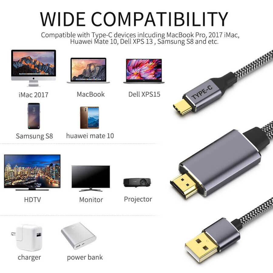 Qgeem QG-UA12 Type-C To HDMI 2 in 1 Kablo - 6