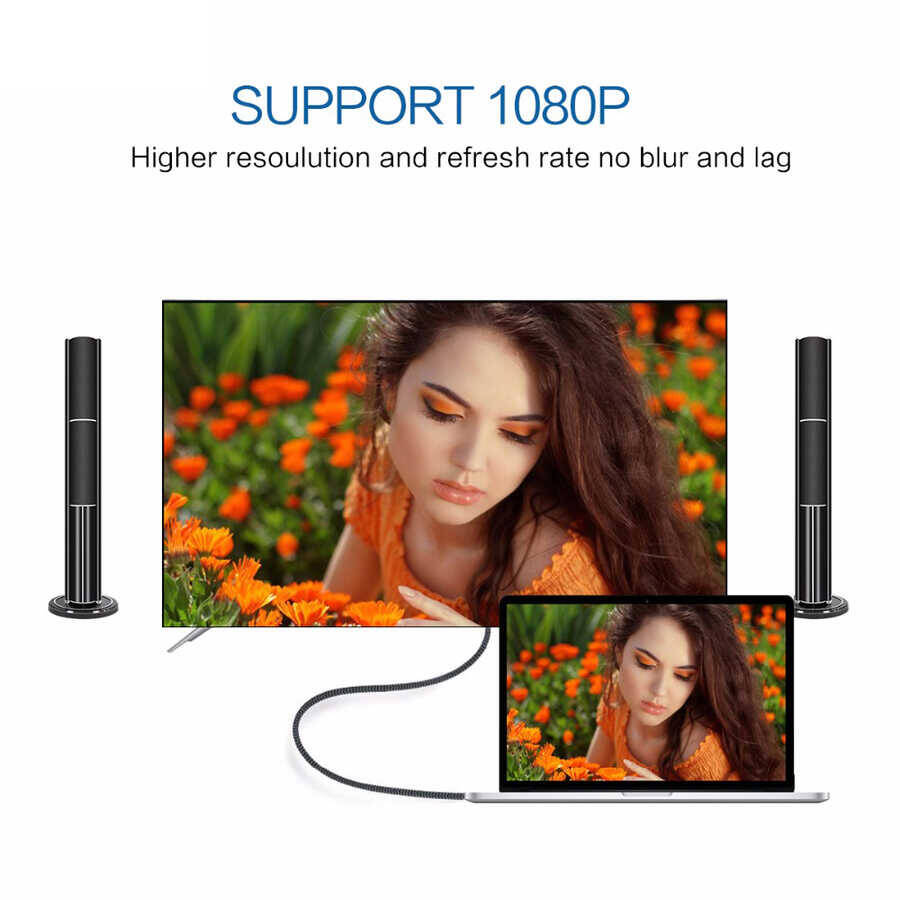 Qgeem QG-UA17 Type-C to VGA Adaptörü Yüksek Çözünürlüklü Dönüştürücü Kablo 1080p 60Hz 1.2 metre - 12