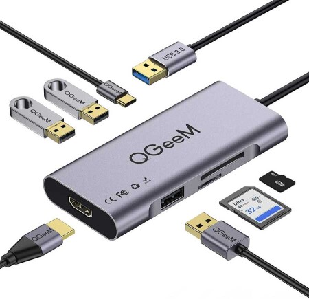 Qgeem QG-UH07-A Type-C Çoğaltıcı ve Dönüştürücü Hub Usb 3.0 HDMI 4K SD Kart 85W 5120Mbps - 2