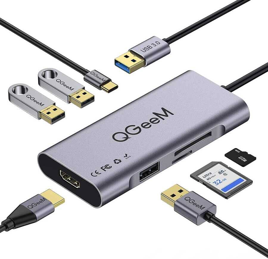 Qgeem QG-UH07-A Type-C Çoğaltıcı ve Dönüştürücü Hub Usb 3.0 HDMI 4K SD Kart 85W 5120Mbps - 2