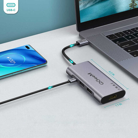 Qgeem QG-UH07-A Type-C Çoğaltıcı ve Dönüştürücü Hub Usb 3.0 HDMI 4K SD Kart 85W 5120Mbps - 7