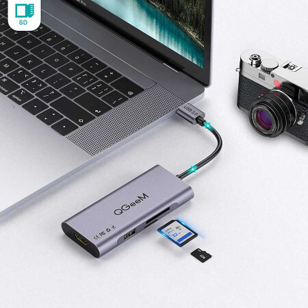 Qgeem QG-UH07-A Type-C Çoğaltıcı ve Dönüştürücü Hub Usb 3.0 HDMI 4K SD Kart 85W 5120Mbps - 8