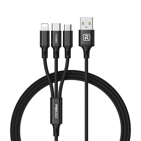 Recci RCS-D120 Fast Wind Serisi 3in1 USB-A to Lightning – Type-C – Micro Şarj ve Data Kablosu 1.2M - 2