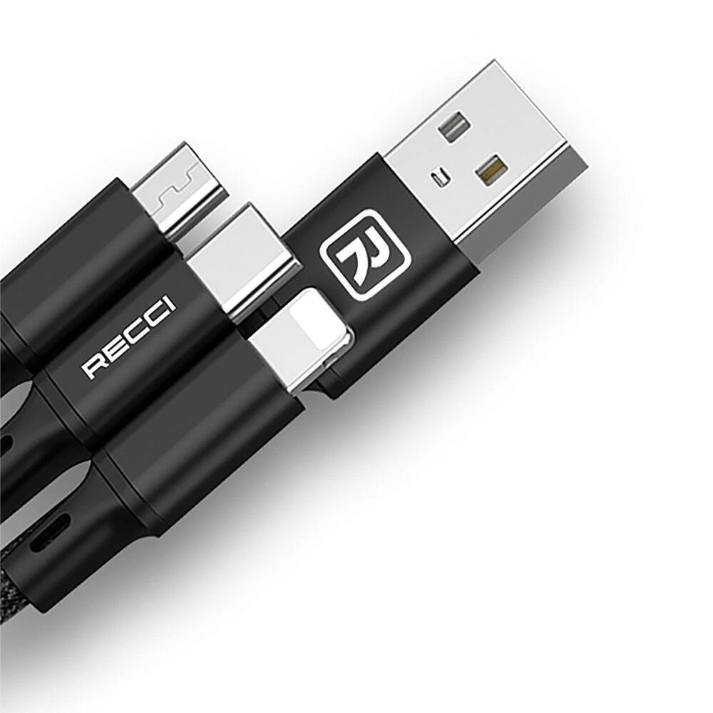 Recci RCS-D120 Fast Wind Serisi 3in1 USB-A to Lightning – Type-C – Micro Şarj ve Data Kablosu 1.2M - 7