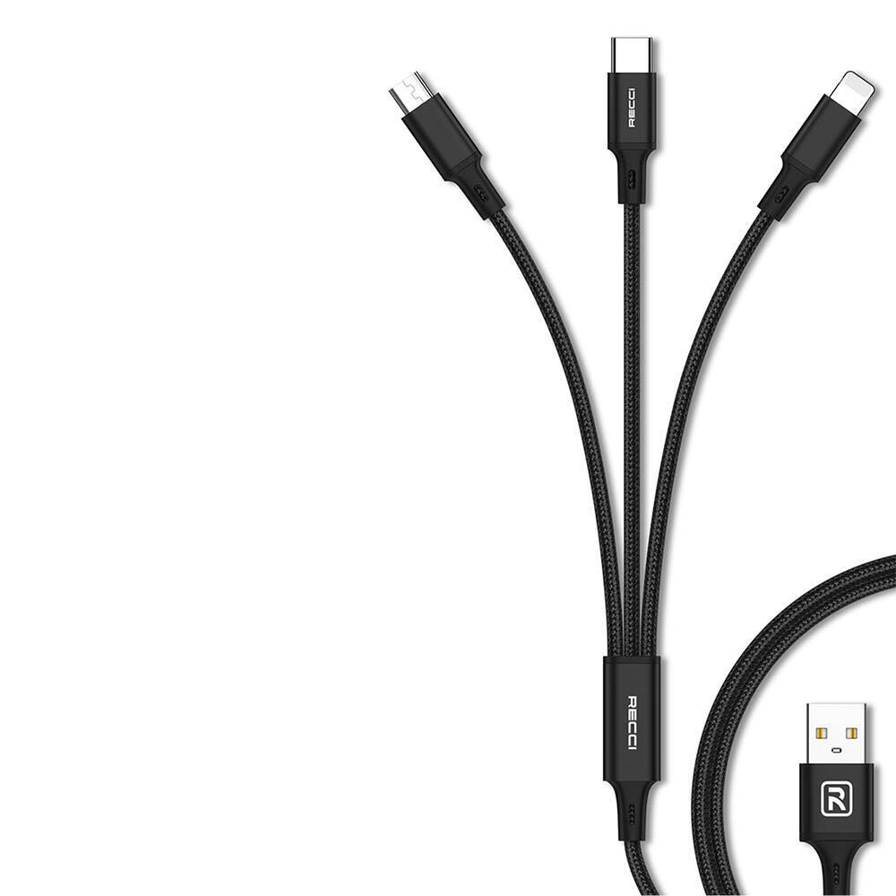 Recci RCS-D120 Fast Wind Serisi 3in1 USB-A to Lightning – Type-C – Micro Şarj ve Data Kablosu 1.2M - 8