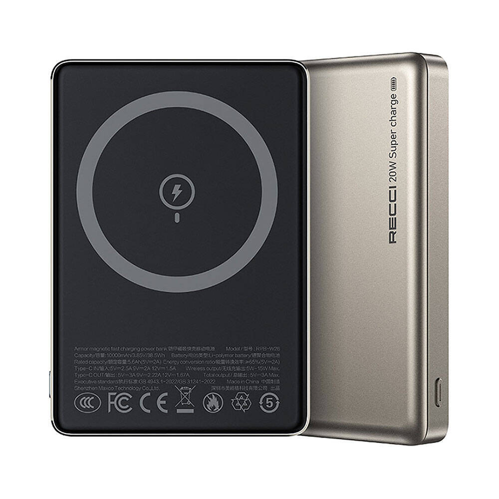 Recci RPB-W26 Armor Serisi Ultra İnce PD 20W Hızlı Şarj Özellikli Wireless Powerbank 15W 10000mAh - 2