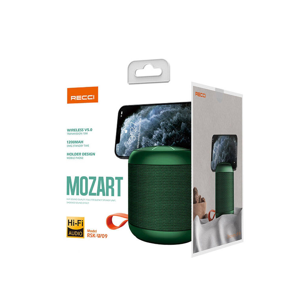 Recci RSK-W09 Mozart Serisi Hi-Fi Askılı Telefon Tutuculu Wireless Bluetooth 5.0 Speaker Hoparlör 1200mAh - 13