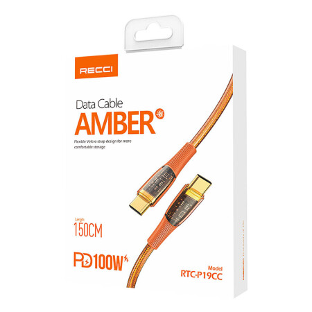 Recci RTC-P19CC Amber Serisi Type-C to Type-C PD 100W Şeffaf Tasarım Şarj ve Data Kablosu 1.5M - 14