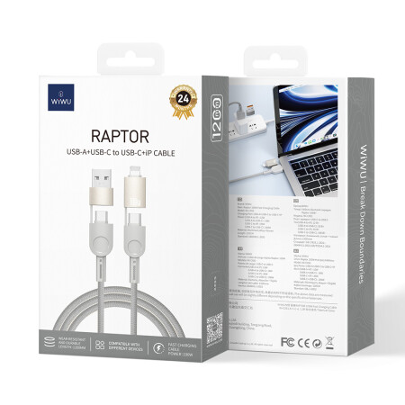 Wiwu 4in1 Raptor Serisi Çoklu USB-A + Type-C to Type-C + Lightning Şarj ve Data Kablosu 100W 120cm - 5