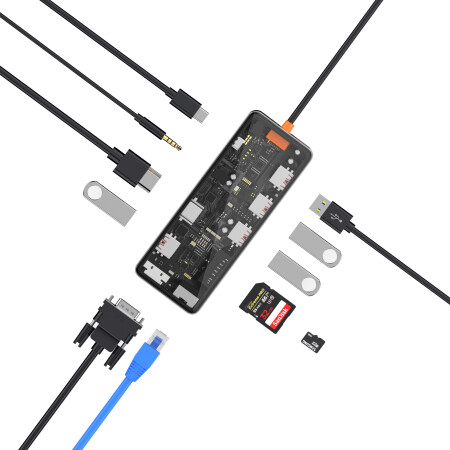 Wiwu CB011 Cyber 11 in 1 Type-C Hub 100W Şarj Destekli Şeffaf Görünümlü SD Kart-RJ45-Hdmi-VGA-Usb Çoğaltıcı - 2