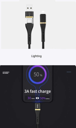 Wiwu ED-105 2 in 1 USB A- Type-C to Lightning Elite Data Kablo - 3