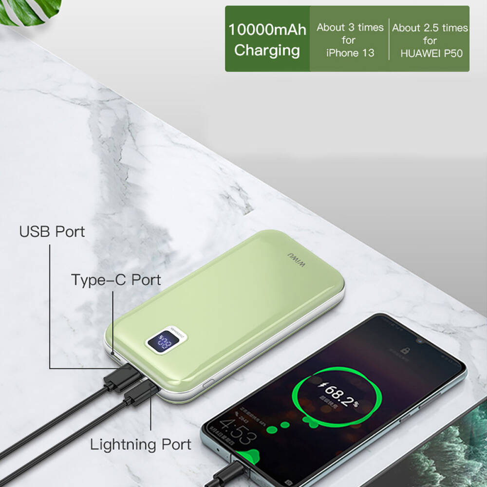 Wiwu JC-16 LED Ekranlı Li-Polimer Aşırı Akım Korumalı Taşınabilir Powerbank PD 20W 10000mAh - 5