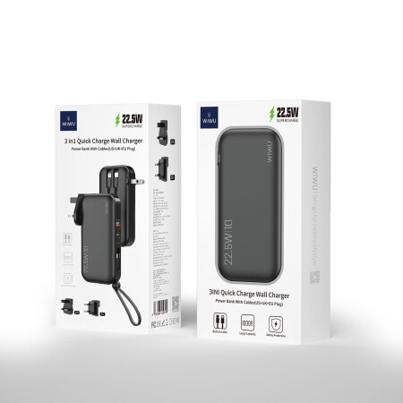 Wiwu JC-23 Micro Type-C ve Lightning Kablolu Şarj Göstergeli PD Powerbank 22.5W 10000mAh - 7