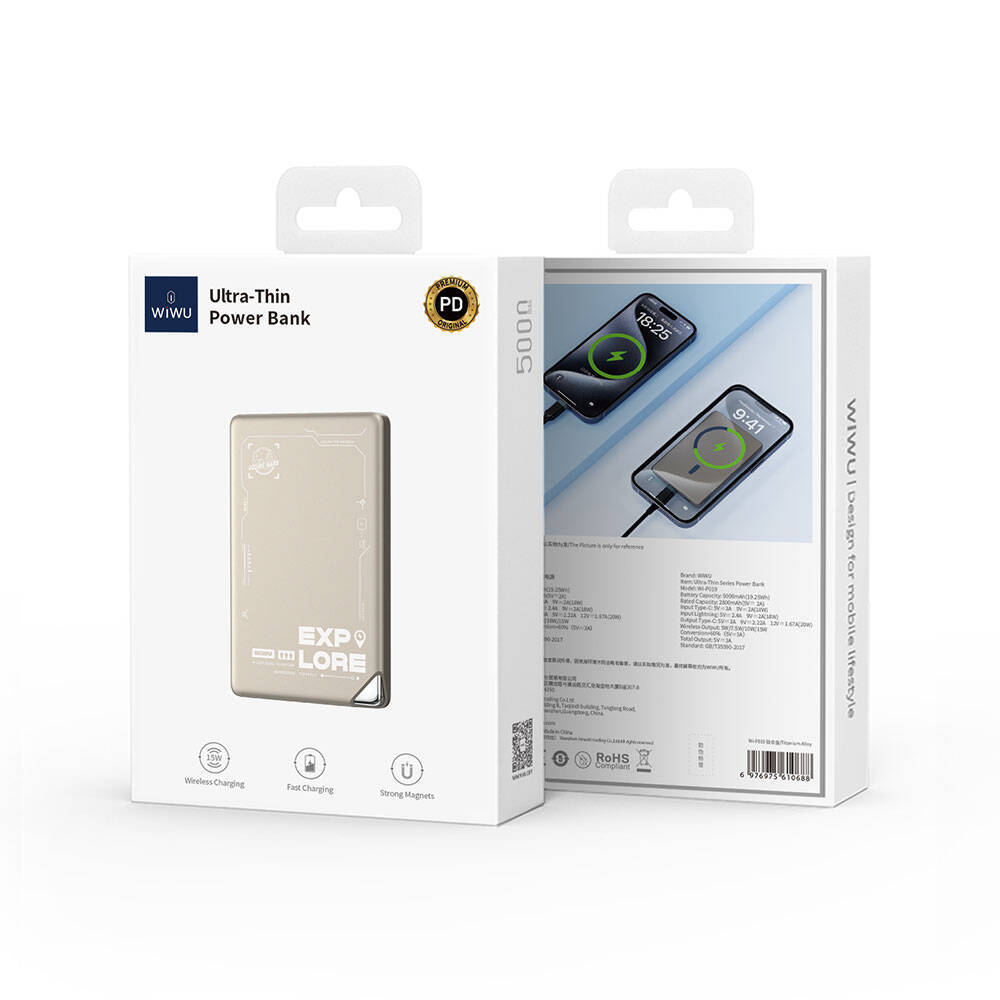 Wiwu Wi-P019 Ultra-Thin Explore Serisi Led Göstergeli Wireless Magsafe Powerbank 15W 5000mAh - 6