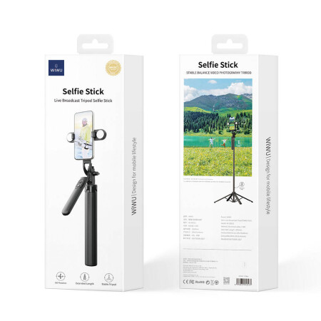 Wiwu Wi-SE012 Canlı Yayın Dolgu Işıklı Teleskopik Tripod ve Selfie Çubuğu - 5