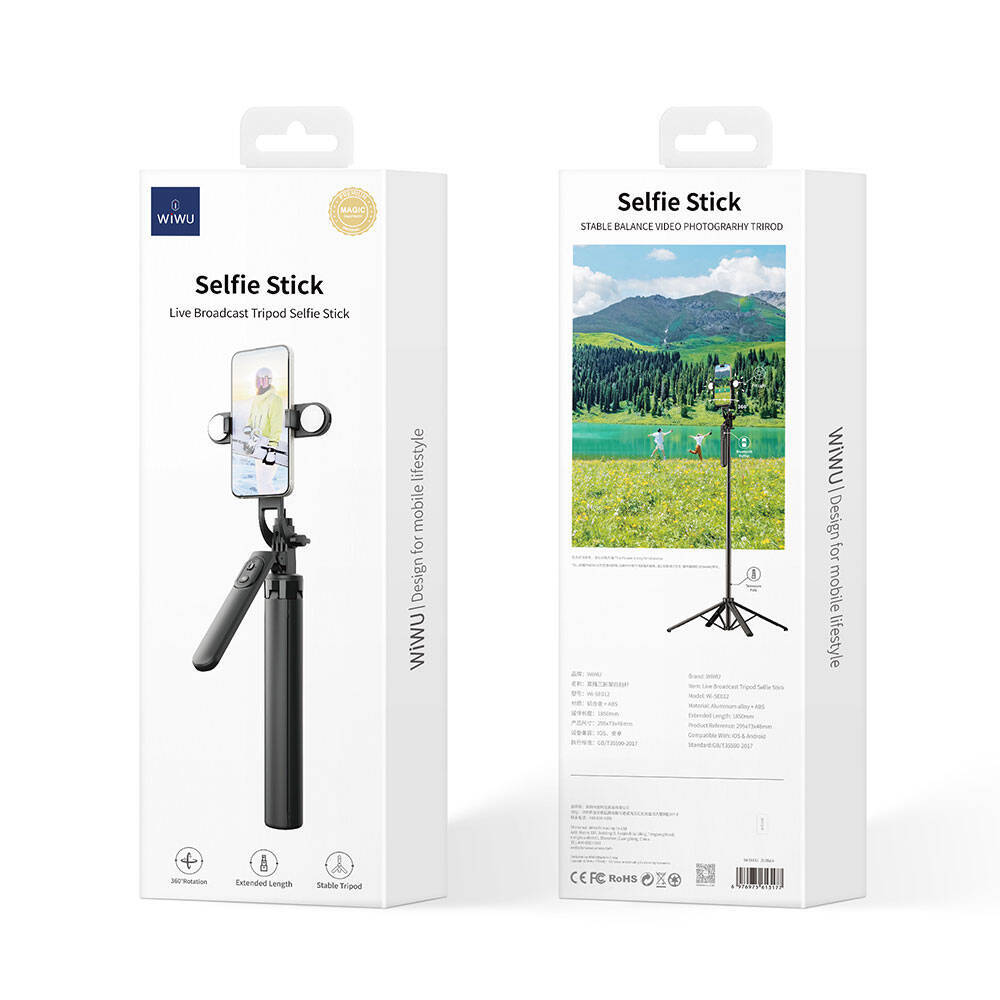 Wiwu Wi-SE012 Canlı Yayın Dolgu Işıklı Teleskopik Tripod ve Selfie Çubuğu - 5