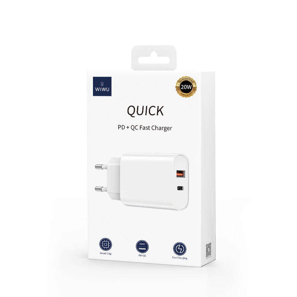 Wiwu Wi-U002 Quick Type-C PD & USB-A QC Hızlı Şarj Başlığı 20W - 3