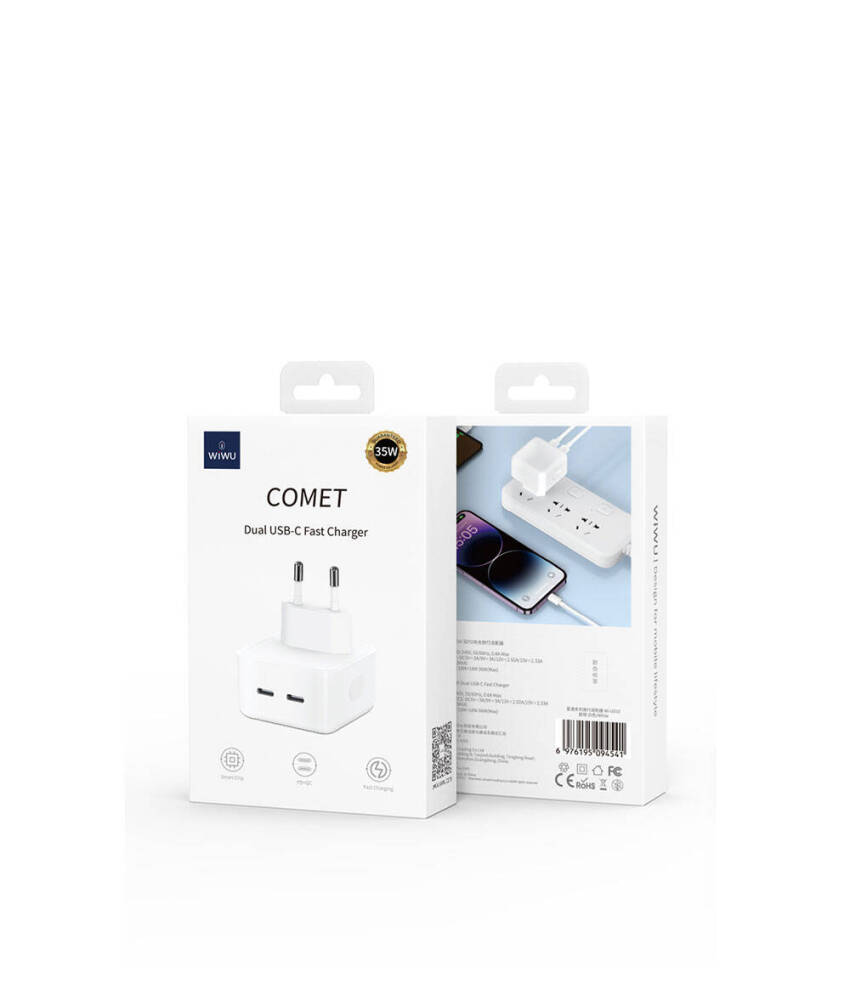 Wiwu Wi-U010 Comet Serisi Dual Type-C Hızlı Şarj Özellikli Seyahat Şarj Başlığı 35W - 7