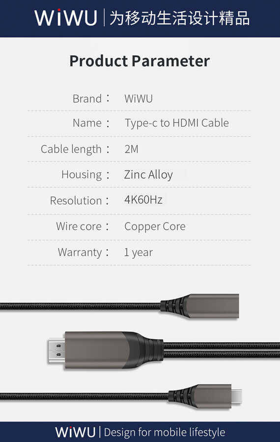 Wiwu X10 Type-C to HDMI Kablo - 10