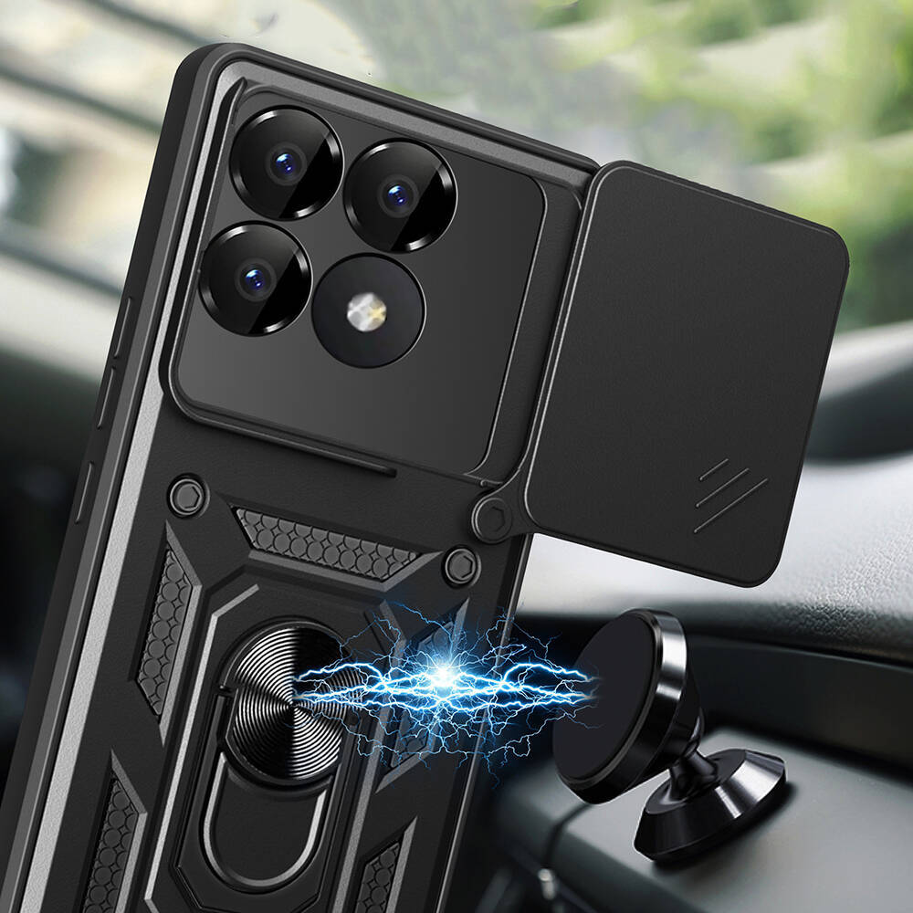 Xiaomi Poco F6 Pro Kılıf Magnetik Standlı Kamera Korumalı Zore Sürgülü Vega Kapak - 4