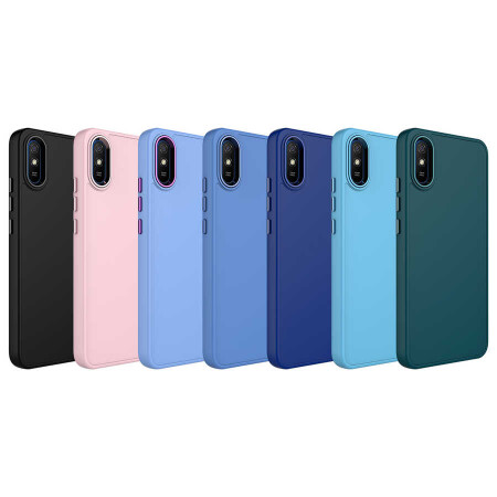 Xiaomi Redmi 9A Kılıf Metal Çerçeve ve Buton Tasarımlı Silikon Zore Luna Kapak - 9