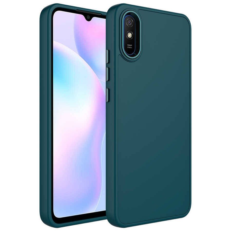 Xiaomi Redmi 9A Kılıf Metal Çerçeve ve Buton Tasarımlı Silikon Zore Luna Kapak - 4