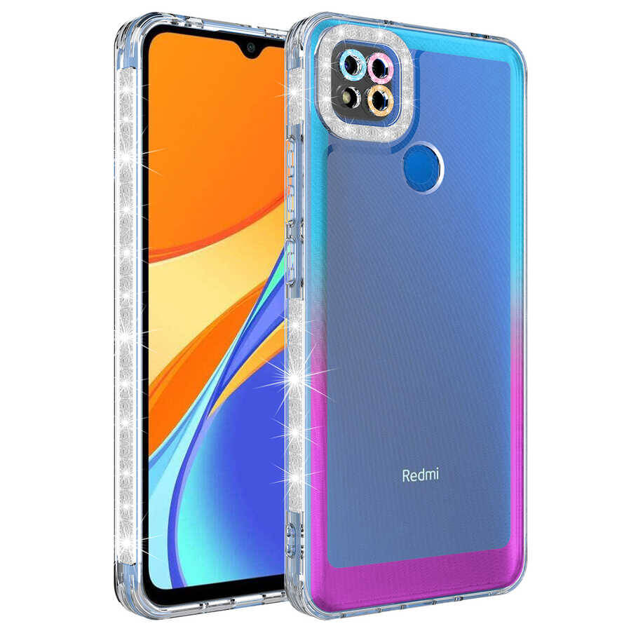 Xiaomi Redmi 9C Kılıf Simli ve Renk Geçiş Tasarımlı Lens Korumalı Zore Park Kapak - 3