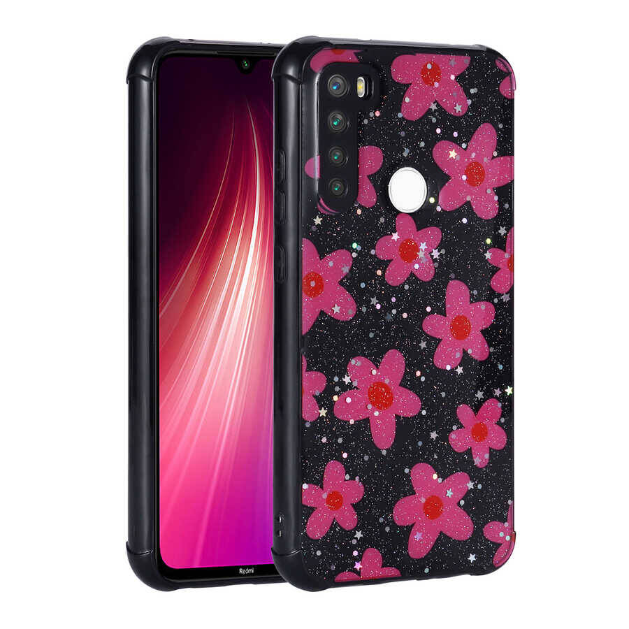 Xiaomi Redmi Note 8 Kılıf Simli Desenli Kamera Korumalı Parlak Zore Popy Kapak - 4