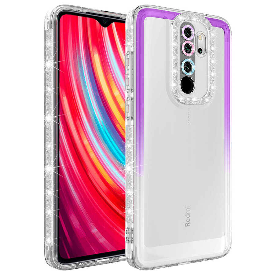 Xiaomi Redmi Note 8 Pro Kılıf Simli ve Renk Geçiş Tasarımlı Lens Korumalı Zore Park Kapak - 14